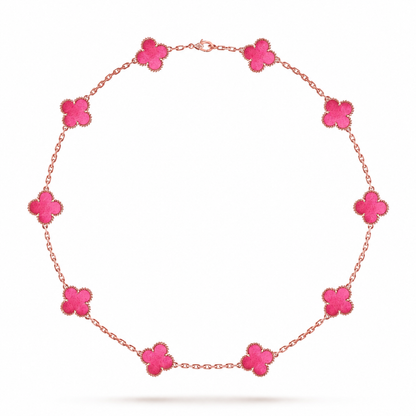 [Rani Jewelry]NEW CLOVER 10 MOTIFS PINK ENAMEL NECKLACE