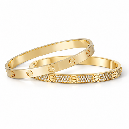[Rani Jewelry] LOVE  Classic & Diamond-Paved Bracelet Stack Set