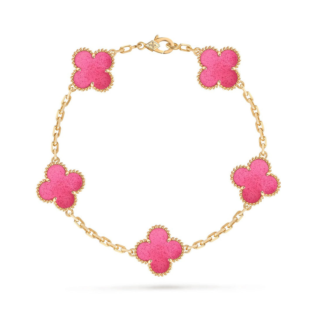 [Rani Jewelry]NEW CLOVER 5 MOTIFS PINK ENAMEL BRACELET