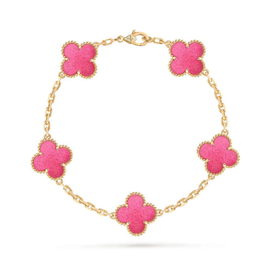 [Rani Jewelry]NEW CLOVER 5 MOTIFS PINK ENAMEL BRACELET