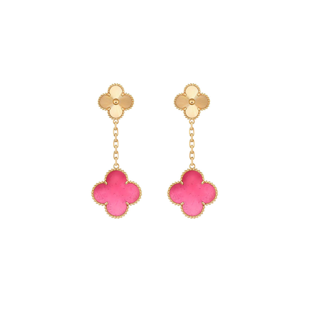 [Rani Jewelry]NEW CLOVER 2 MOTIF PINK ENAMEL EARRINGS