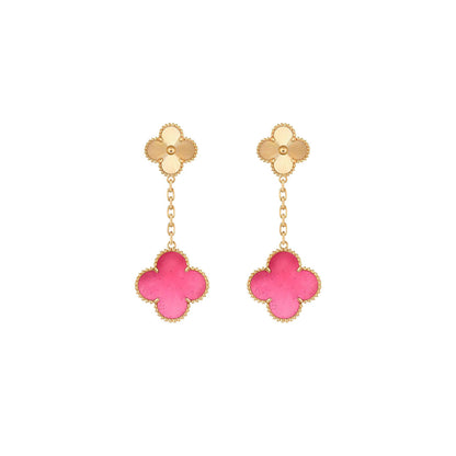 [Rani Jewelry]NEW CLOVER 2 MOTIF PINK ENAMEL EARRINGS