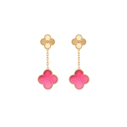 [Rani Jewelry]NEW CLOVER 2 MOTIF PINK ENAMEL EARRINGS