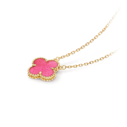 [Rani Jewelry] NEW CLOVER 15MM PINK ENAMEL NECKLACE