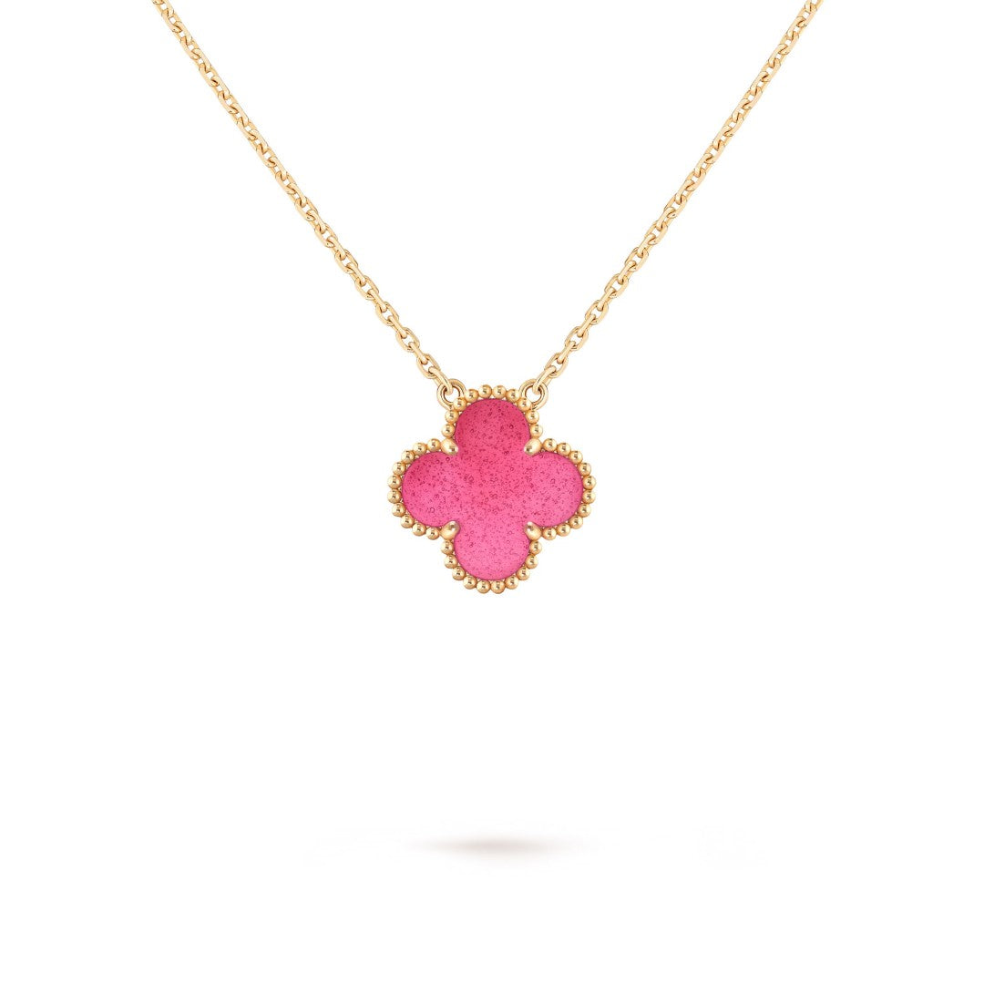 [Rani Jewelry] NEW CLOVER 15MM PINK ENAMEL NECKLACE