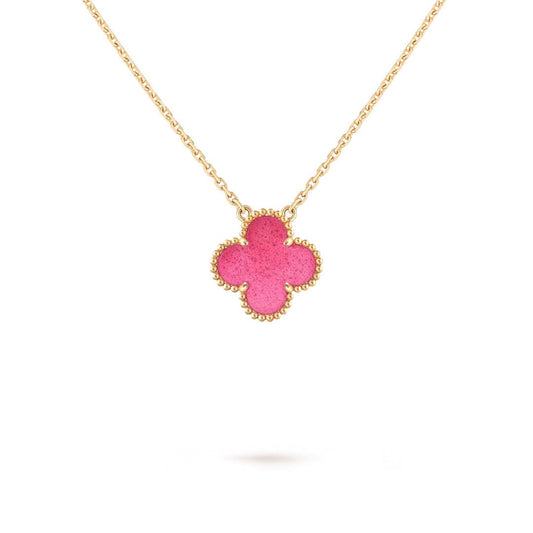[Rani Jewelry] NEW CLOVER 15MM PINK ENAMEL NECKLACE