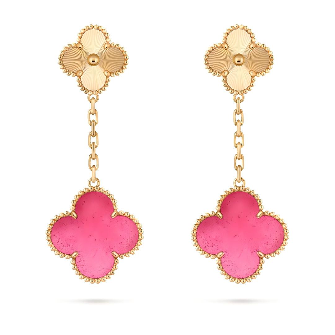 [Rani Jewelry]NEW CLOVER 2 MOTIF PINK ENAMEL EARRINGS
