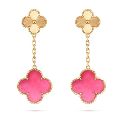 [Rani Jewelry]NEW CLOVER 2 MOTIF PINK ENAMEL EARRINGS