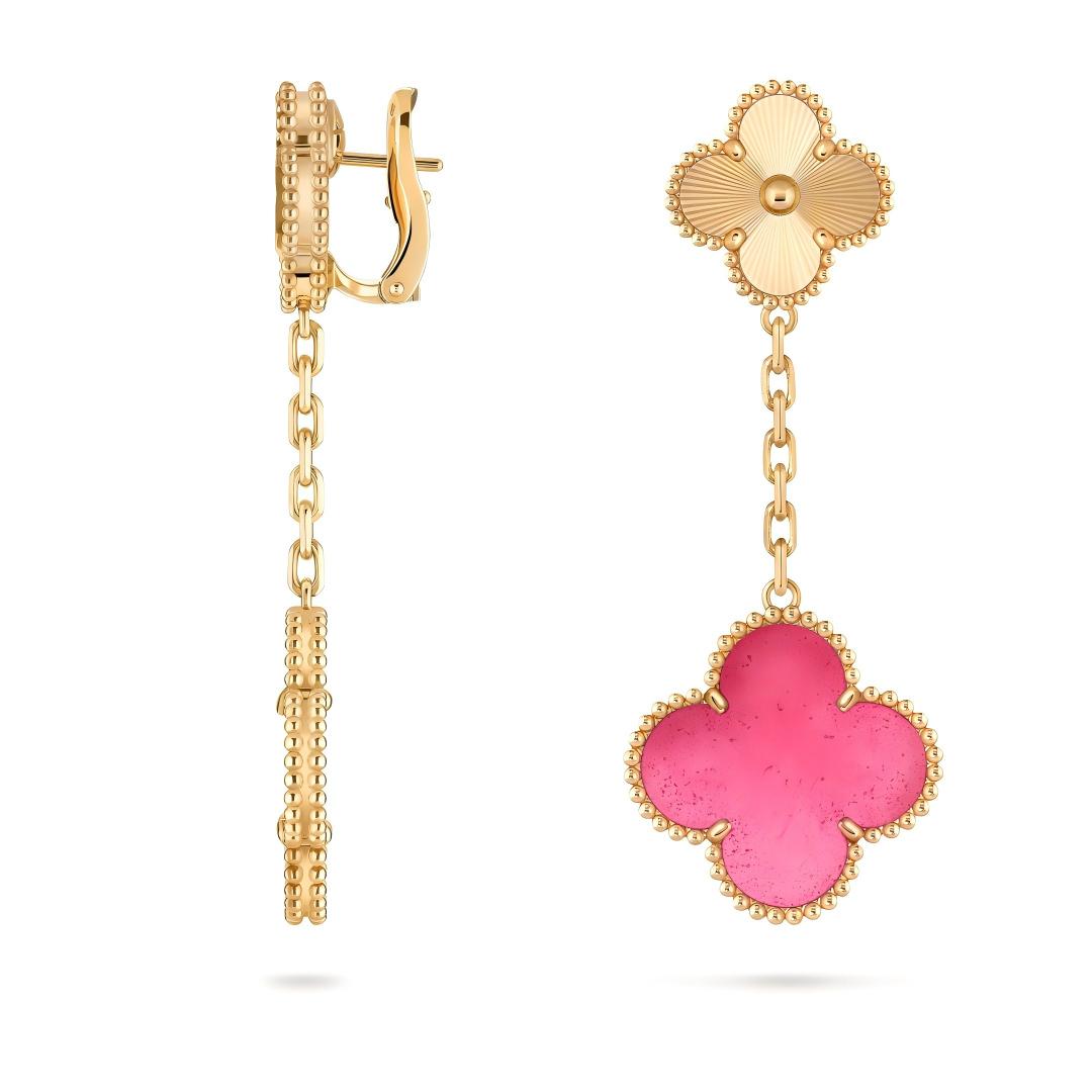 [Rani Jewelry]NEW CLOVER 2 MOTIF PINK ENAMEL EARRINGS