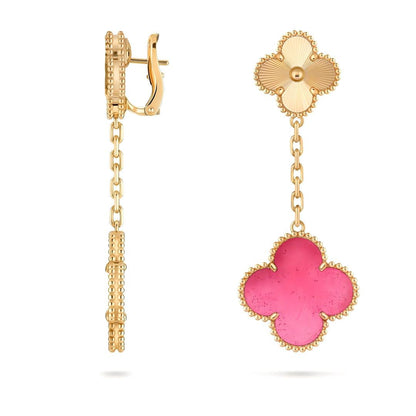 [Rani Jewelry]NEW CLOVER 2 MOTIF PINK ENAMEL EARRINGS