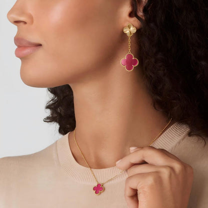 [Rani Jewelry]NEW CLOVER 2 MOTIF PINK ENAMEL EARRINGS