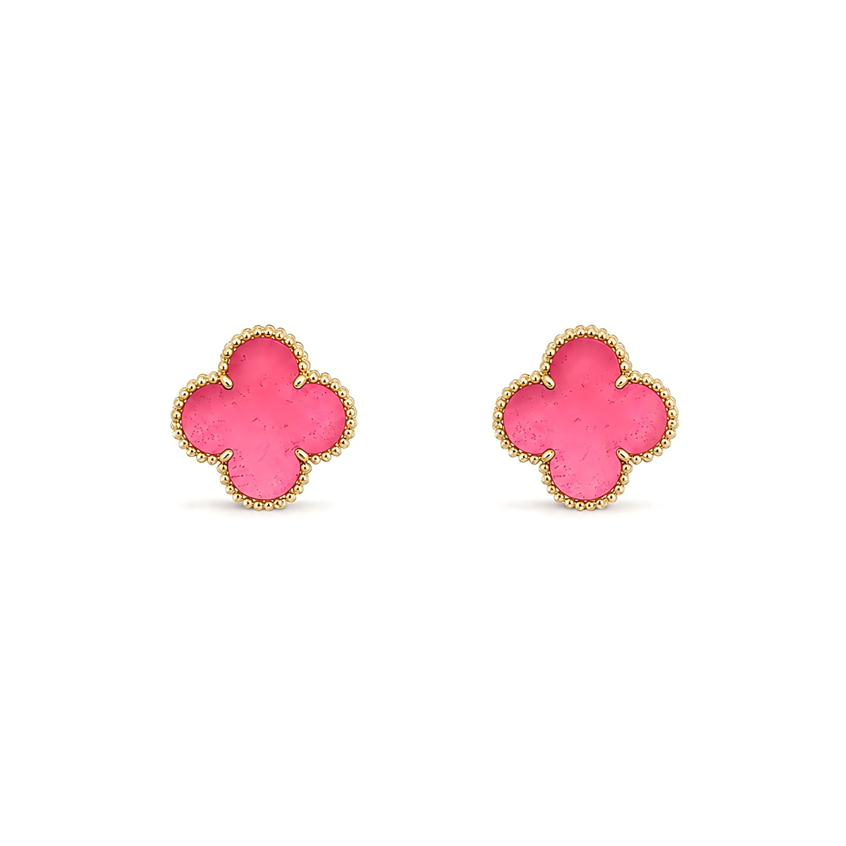 [Rani Jewelry]NEW CLOVER 15MM PINK ENAMEL STUD EARRINGS