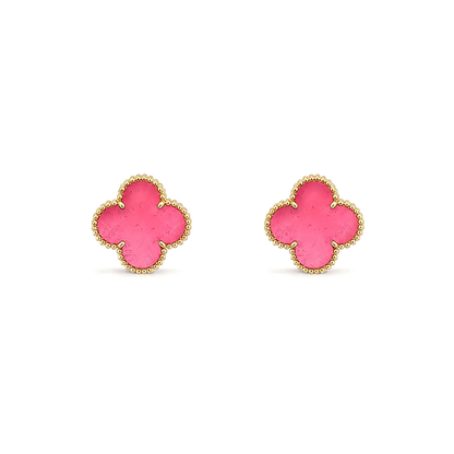 [Rani Jewelry]NEW CLOVER 15MM PINK ENAMEL STUD EARRINGS