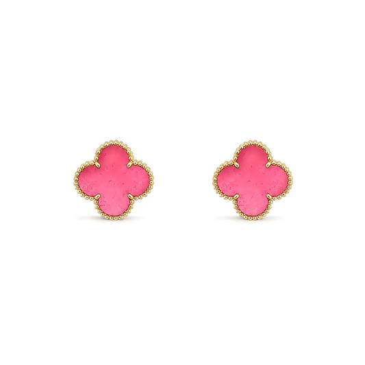 [Rani Jewelry]NEW CLOVER 15MM PINK ENAMEL STUD EARRINGS