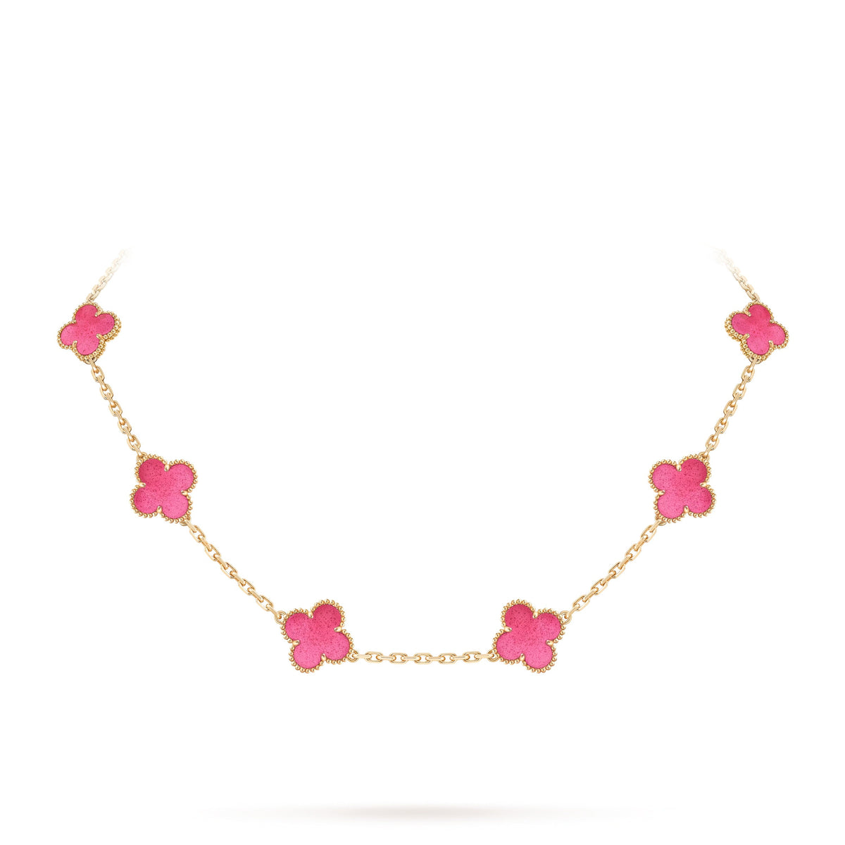 [Rani Jewelry]NEW CLOVER 10 MOTIFS PINK ENAMEL NECKLACE