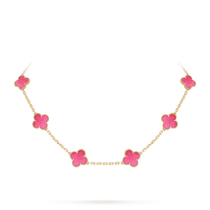 [Rani Jewelry]NEW CLOVER 10 MOTIFS PINK ENAMEL NECKLACE