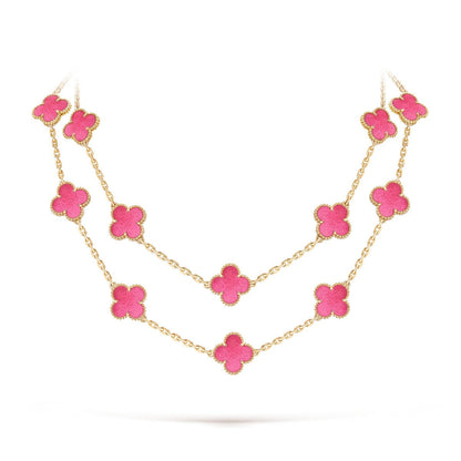 [Rani Jewelry] NEW CLOVER 20 MOTIFS PINK ENAMEL NECKLACE