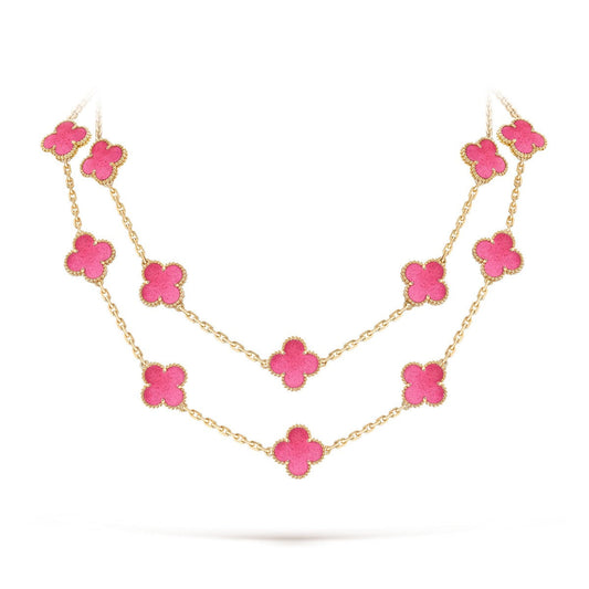 [Rani Jewelry] NEW CLOVER 20 MOTIFS PINK ENAMEL NECKLACE