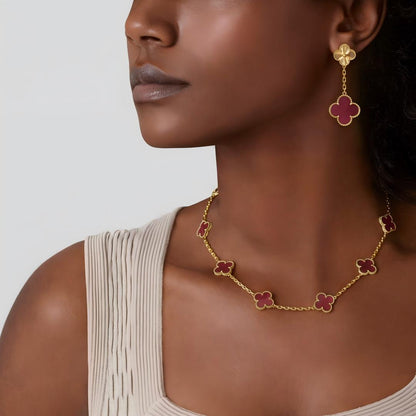 [Rani Jewelry]NEW CLOVER 10 MOTIFS PINK ENAMEL NECKLACE