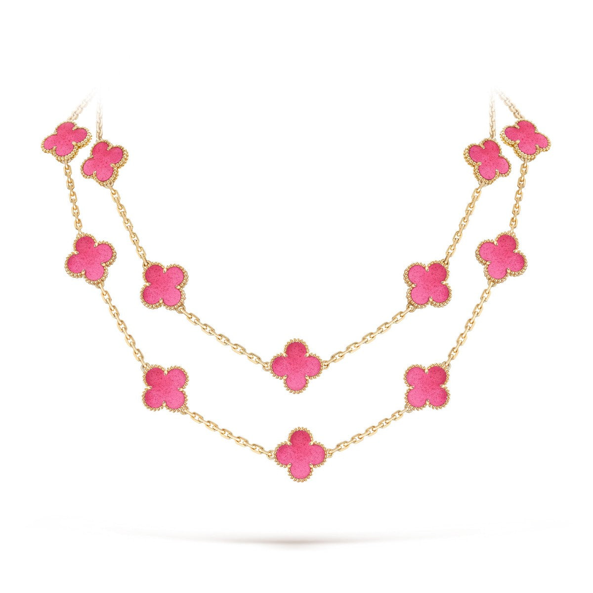 [Rani Jewelry] NEW CLOVER 20 MOTIFS PINK ENAMEL NECKLACE