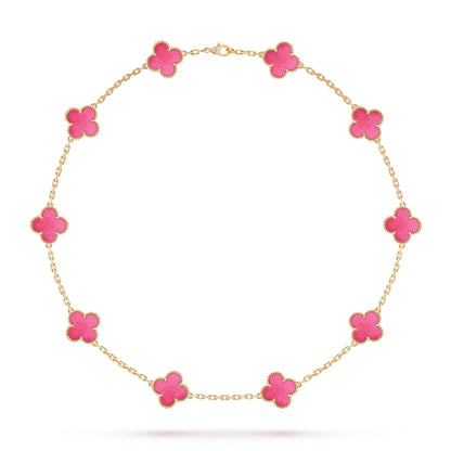 [Rani Jewelry]NEW CLOVER 10 MOTIFS PINK ENAMEL NECKLACE