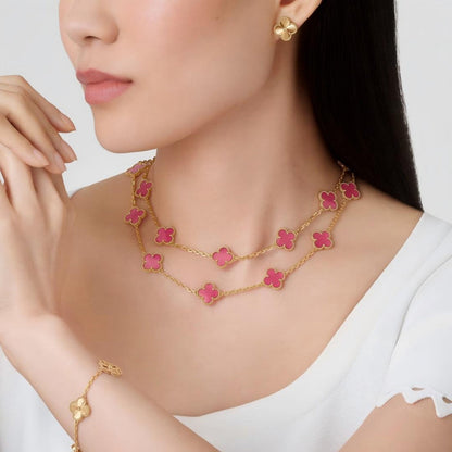 [Rani Jewelry] NEW CLOVER 20 MOTIFS PINK ENAMEL NECKLACE