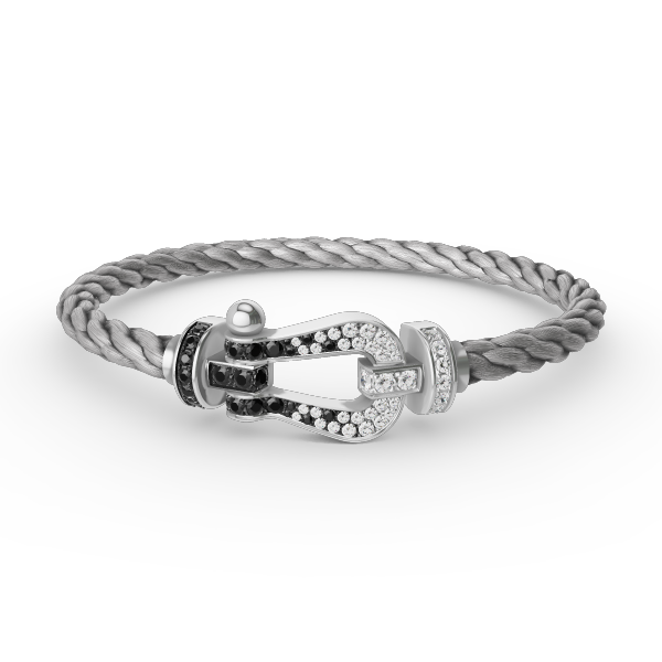 [Rani Jewelry]FORCE LARGE HORSESHOE BLACK WHITE DIAMOND BRACELET SILVER