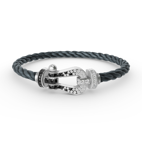 [Rani Jewelry]FORCE LARGE HORSESHOE BLACK WHITE DIAMOND BRACELET SILVER