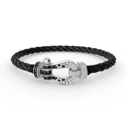 [Rani Jewelry]FORCE LARGE HORSESHOE BLACK WHITE DIAMOND BRACELET SILVER