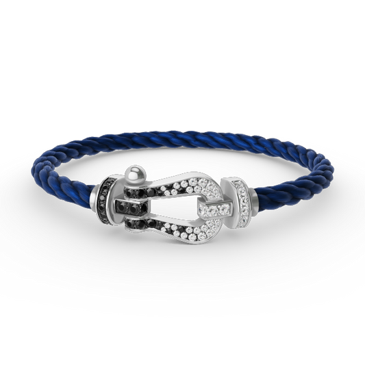 [Rani Jewelry]FORCE LARGE HORSESHOE BLACK WHITE DIAMOND BRACELET SILVER