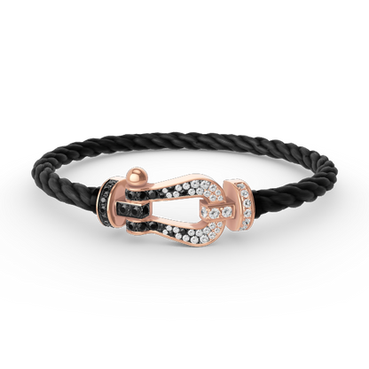 [Rani Jewelry]FORCE LARGE HORSESHOE BLACK WHITE DIAMOND BRACELET ROSE GOLD