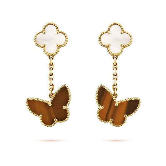 [Rani Jewelry]BUTTERFLY 2 MOTIF TIGER EYE MOP EARRINGS