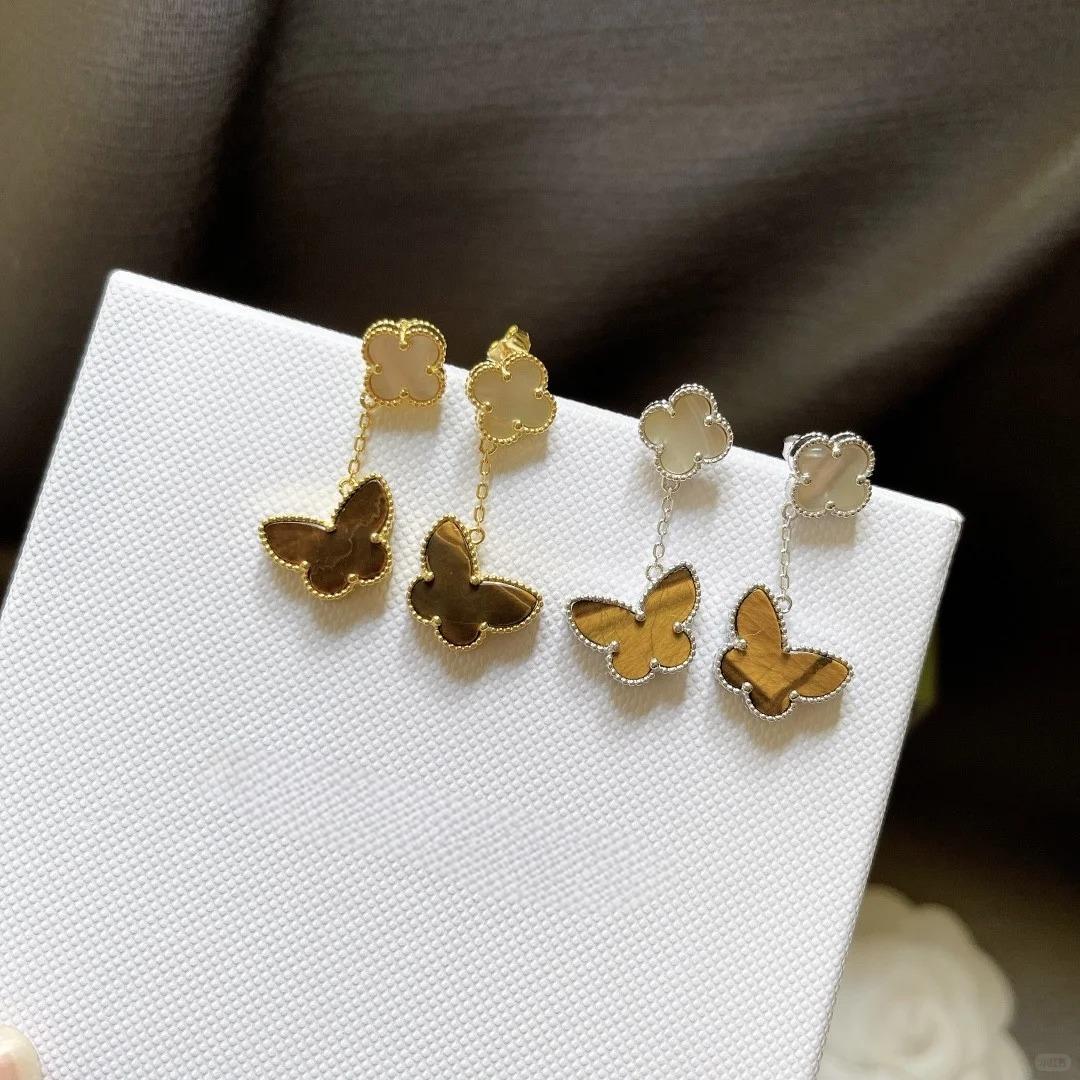 [Rani Jewelry]BUTTERFLY 2 MOTIF TIGER EYE MOP EARRINGS
