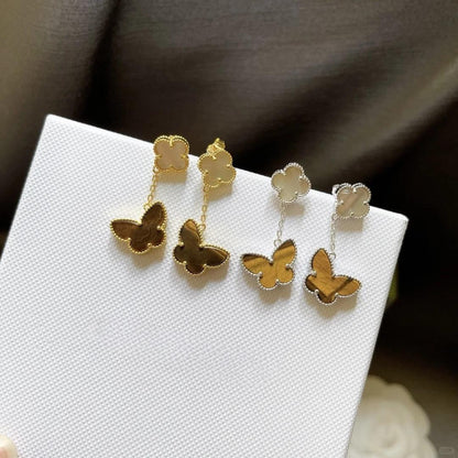 [Rani Jewelry]BUTTERFLY 2 MOTIF TIGER EYE MOP EARRINGS