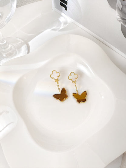 [Rani Jewelry]BUTTERFLY 2 MOTIF TIGER EYE MOP EARRINGS