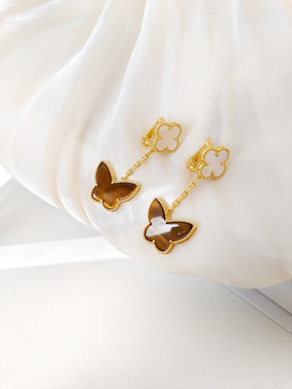[Rani Jewelry]BUTTERFLY 2 MOTIF TIGER EYE MOP EARRINGS