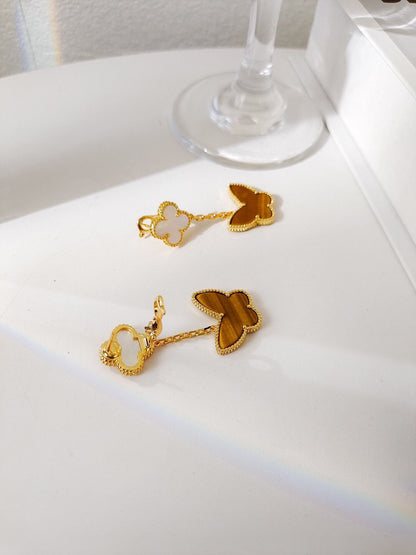 [Rani Jewelry]BUTTERFLY 2 MOTIF TIGER EYE MOP EARRINGS