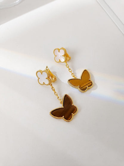 [Rani Jewelry]BUTTERFLY 2 MOTIF TIGER EYE MOP EARRINGS