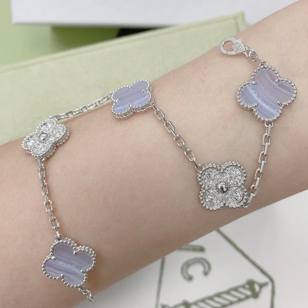 [Rani Jewelry] CLOVER 5 MOTIF PURPLE CHALCEDONY BRACELET COLLECTION