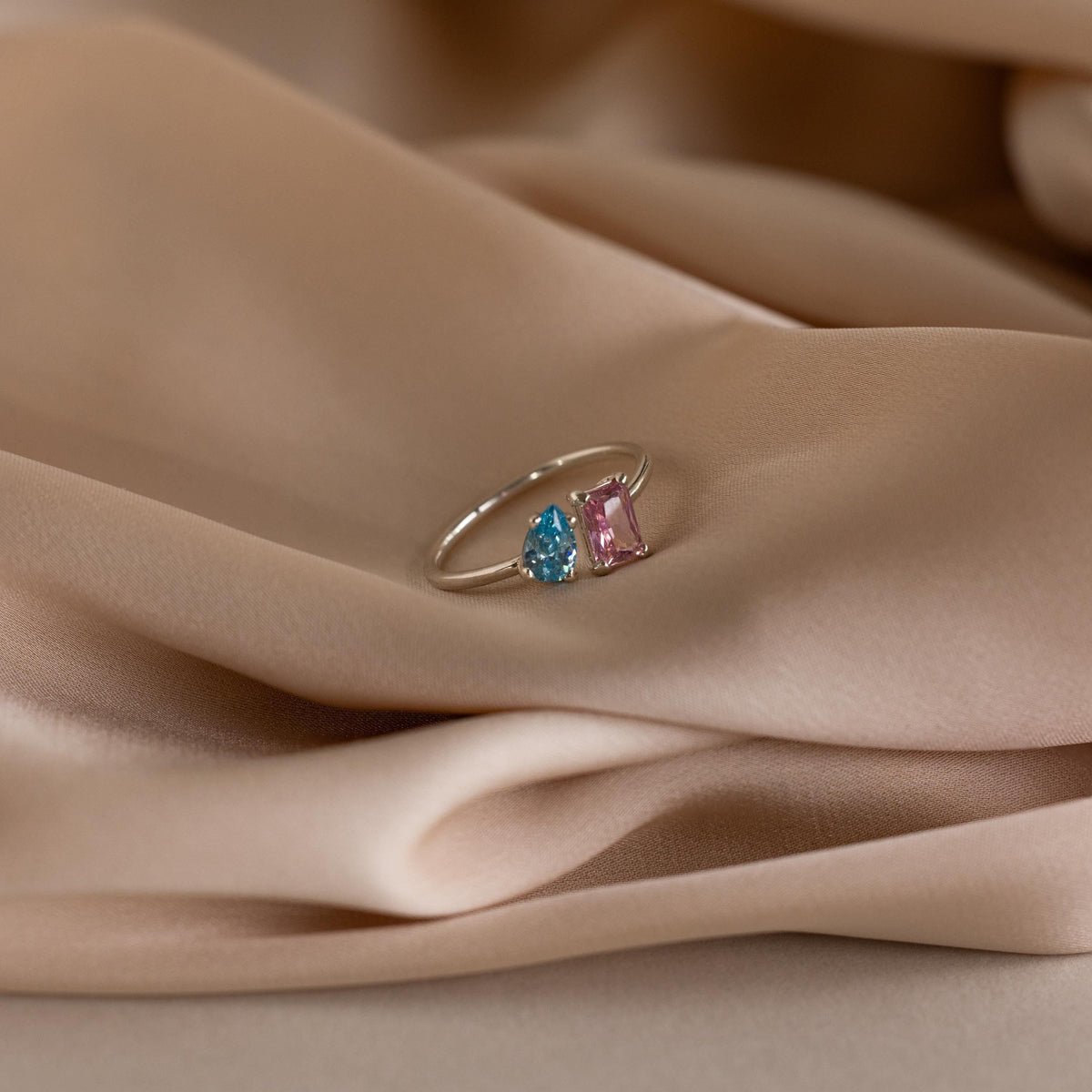 Open Toi et Moi Birthstone Ring