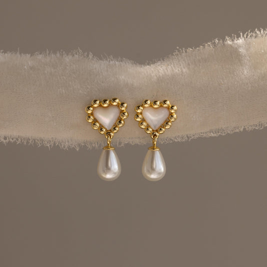 Pearl Heart Beaded Drop Studs