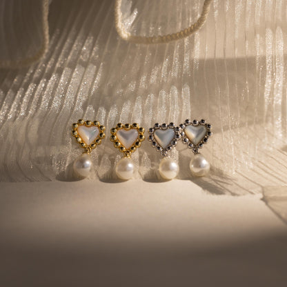 Pearl Heart Beaded Drop Studs