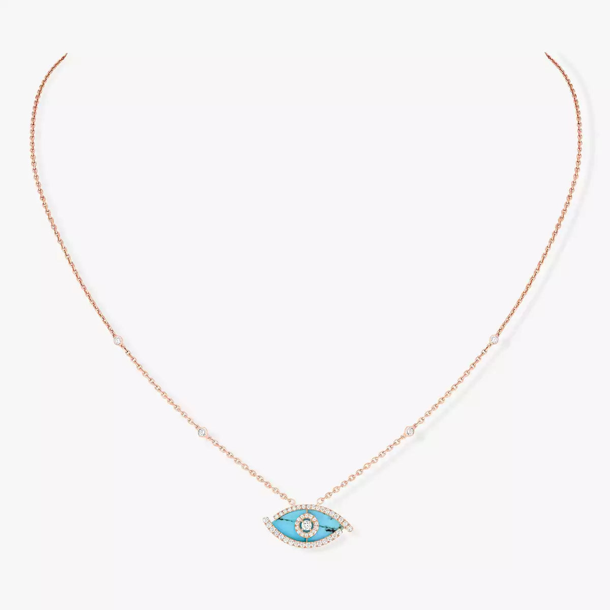 [Rani Jewelry]Lucky Eye Diamond Necklace in Rose Gold and Turquoise