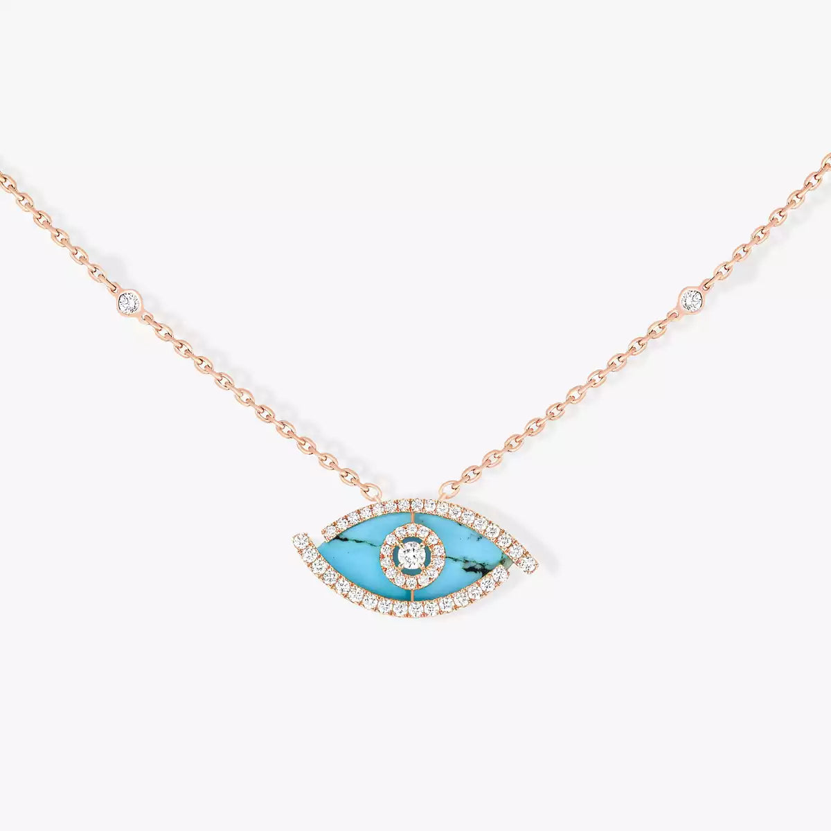 [Rani Jewelry]Lucky Eye Diamond Necklace in Rose Gold and Turquoise