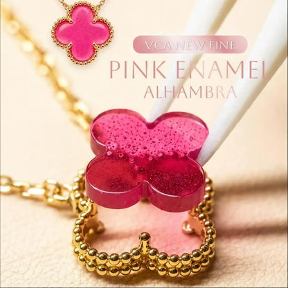 [Rani Jewelry] NEW CLOVER 15MM PINK ENAMEL NECKLACE