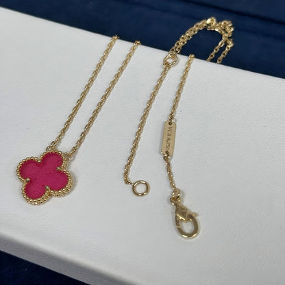 [Rani Jewelry] NEW CLOVER 15MM PINK ENAMEL NECKLACE