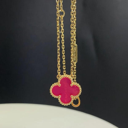 [Rani Jewelry] NEW CLOVER 15MM PINK ENAMEL NECKLACE