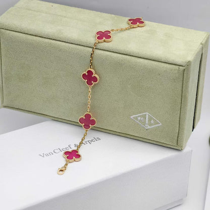 [Rani Jewelry]NEW CLOVER 5 MOTIFS PINK ENAMEL BRACELET