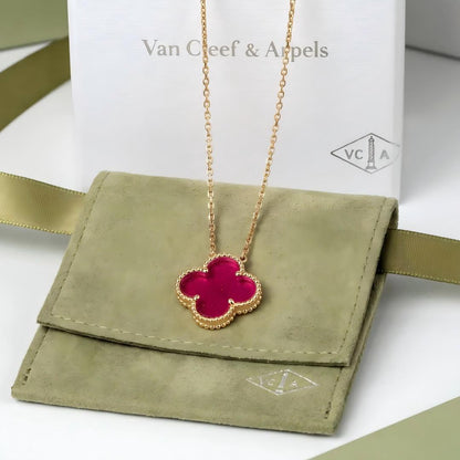 [Rani Jewelry] NEW CLOVER 15MM PINK ENAMEL NECKLACE