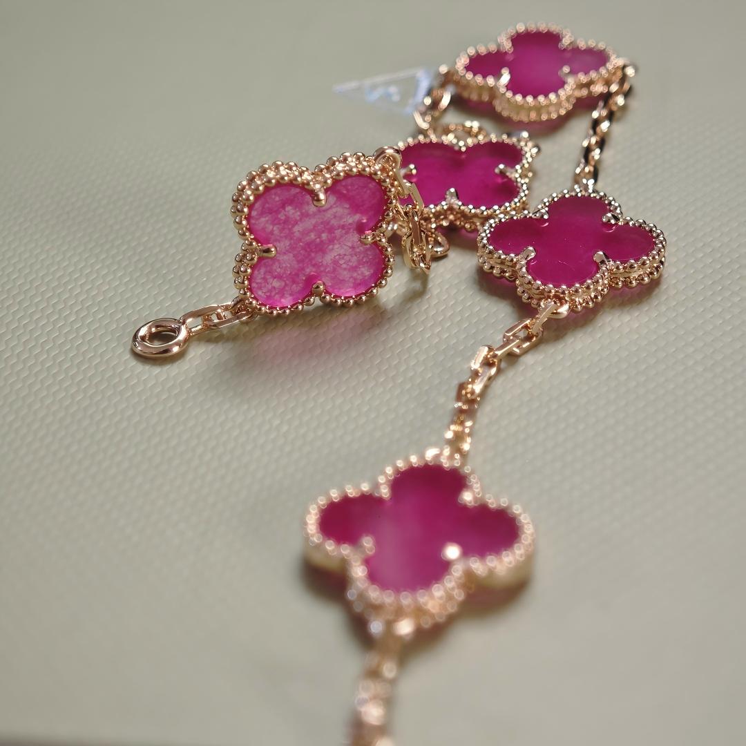 [Rani Jewelry]NEW CLOVER 5 MOTIFS PINK ENAMEL BRACELET